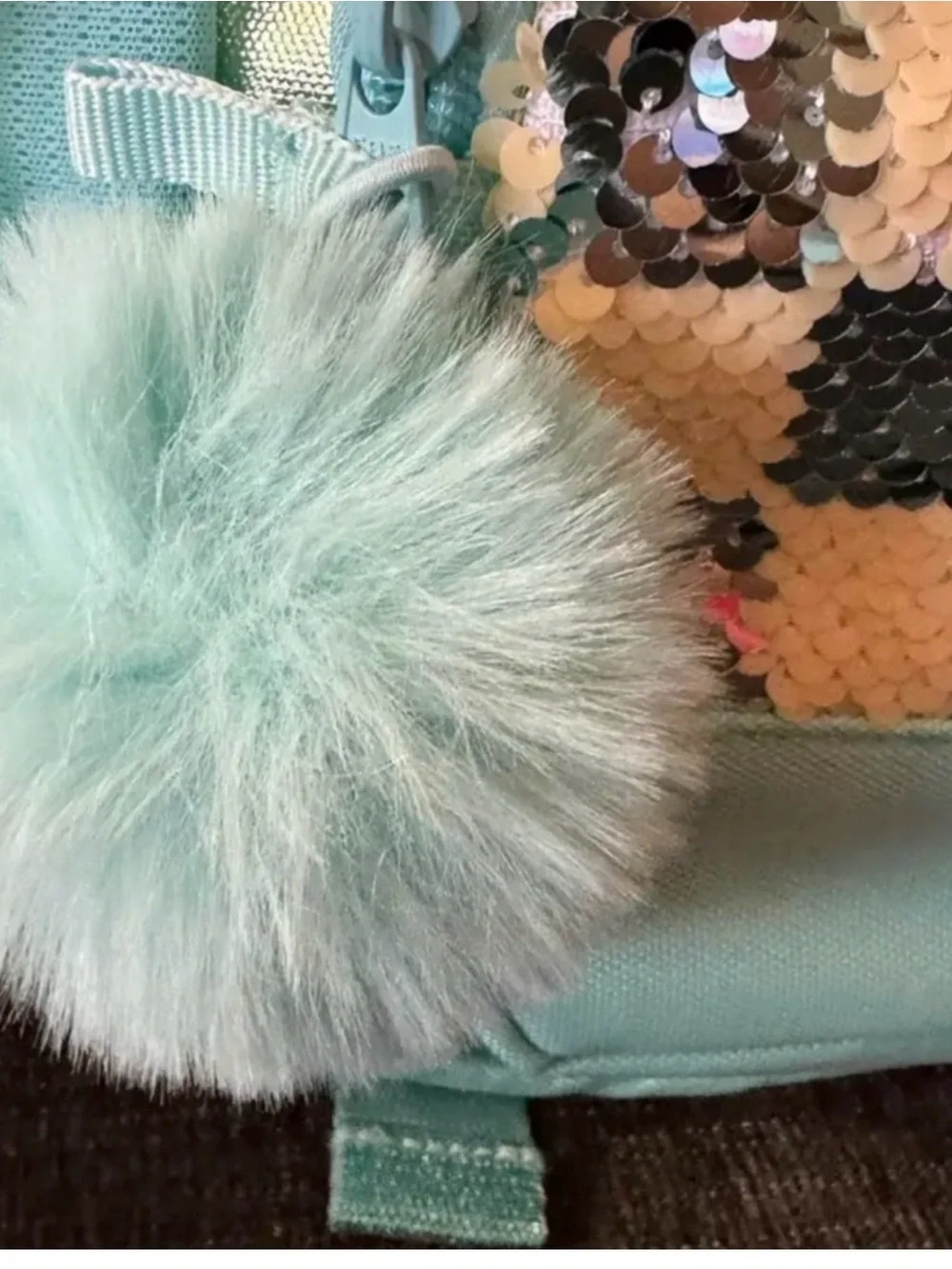 Cat & Jack Metallic Lime Green and Aqua Sequin Kids Backpack